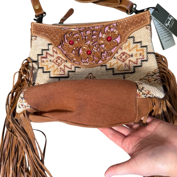 Myra Bag Accelerate Hand Tooled Fringe Tapestry Bag - Picture 3 of 9